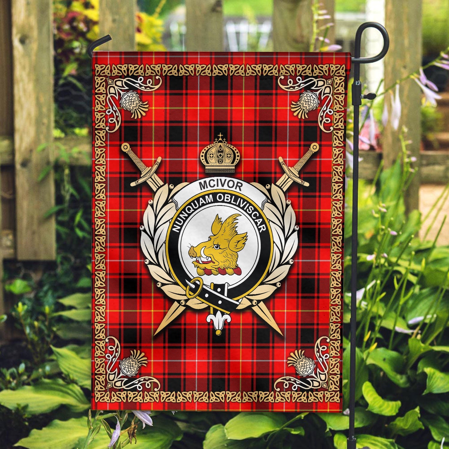 Clan McIvor Tartan Crest Garden Flag  - Celtic Thistle  NC60 Clan Garden Tartan Today   