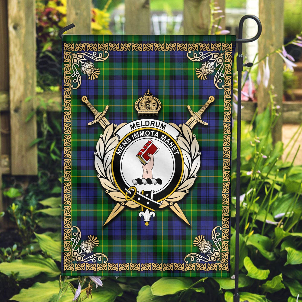 Clan Meldrum Tartan Crest Garden Flag  - Celtic Thistle  NR17 Clan Meldrum Tartan Today   
