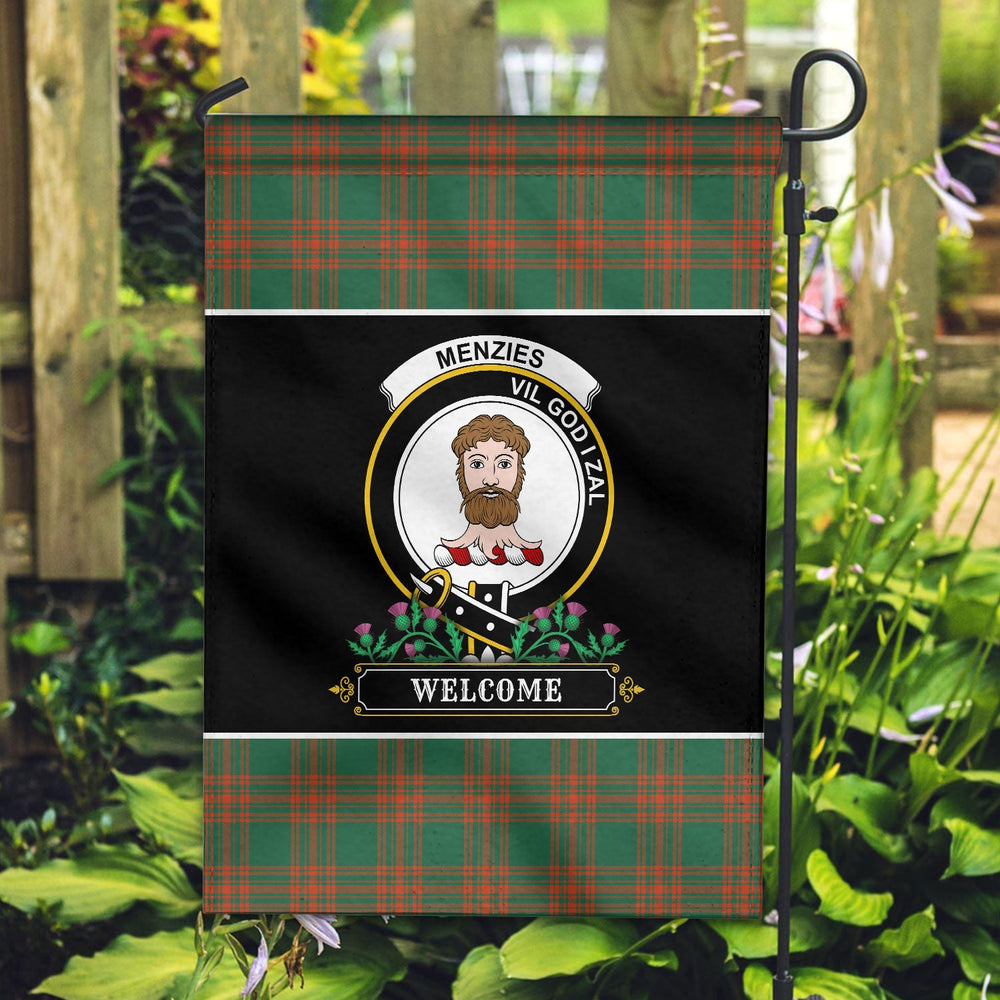 Clan Menzies Green Ancient Tartan Crest Garden Flag  - Welcome  CC74 Clan Menzies Tartan Today   