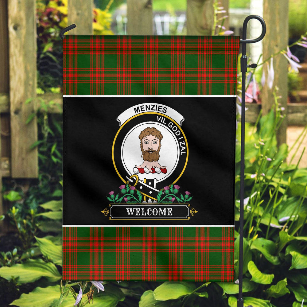 Clan Menzies Green Modern Tartan Crest Garden Flag  - Welcome  ZZ49 Clan Menzies Tartan Today   