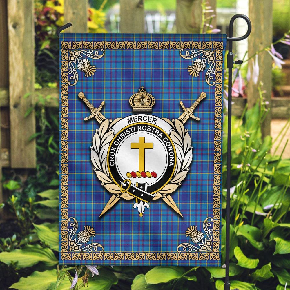 Clan Mercer Modern Tartan Crest Garden Flag  - Celtic Thistle  QX51 Clan Mercer Tartan Today   
