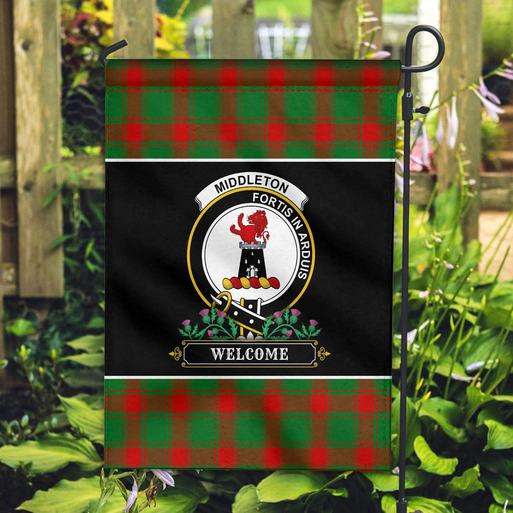 Clan Middleton Modern Tartan Crest Garden Flag  - Welcome  LS69 Clan Middleton Tartan Today   
