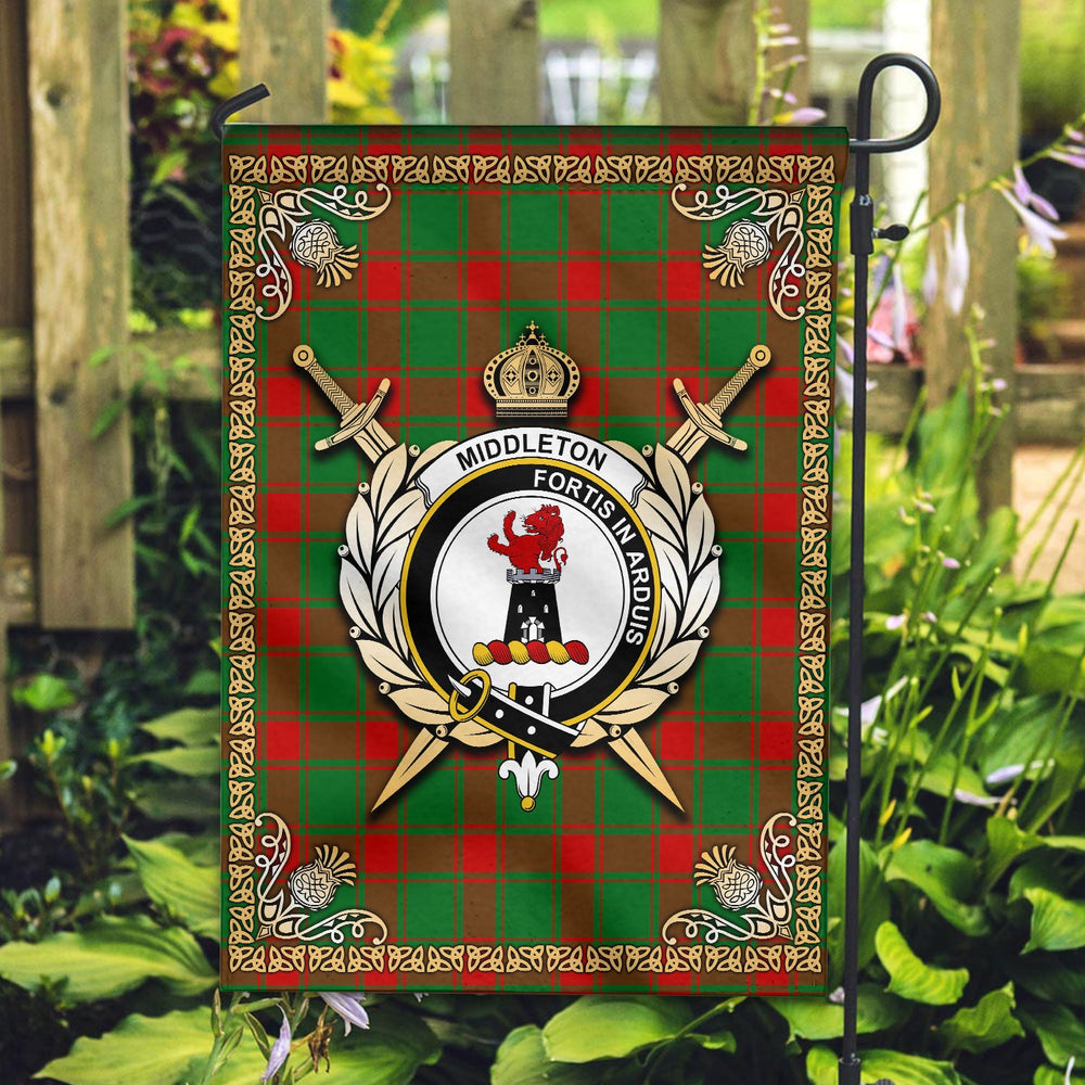Clan Middleton Modern Tartan Crest Garden Flag  - Celtic Thistle  WQ72 Clan Middleton Tartan Today   