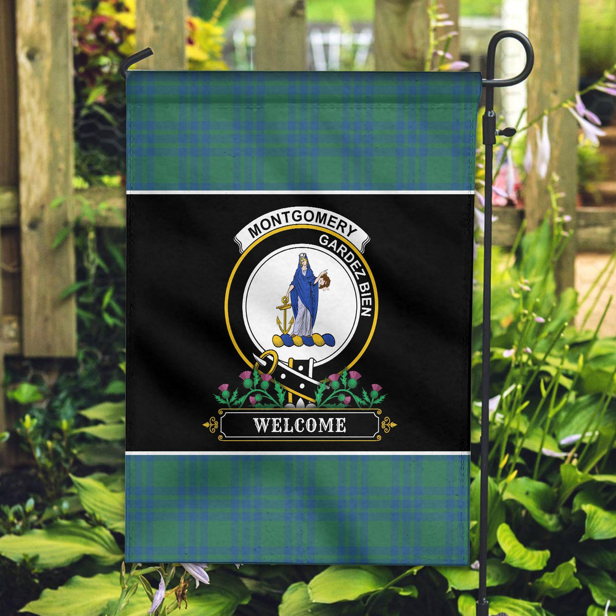 Clan Montgomery Ancient Tartan Crest Garden Flag  - Welcome  MQ43 Clan Montgomery Tartan Today   