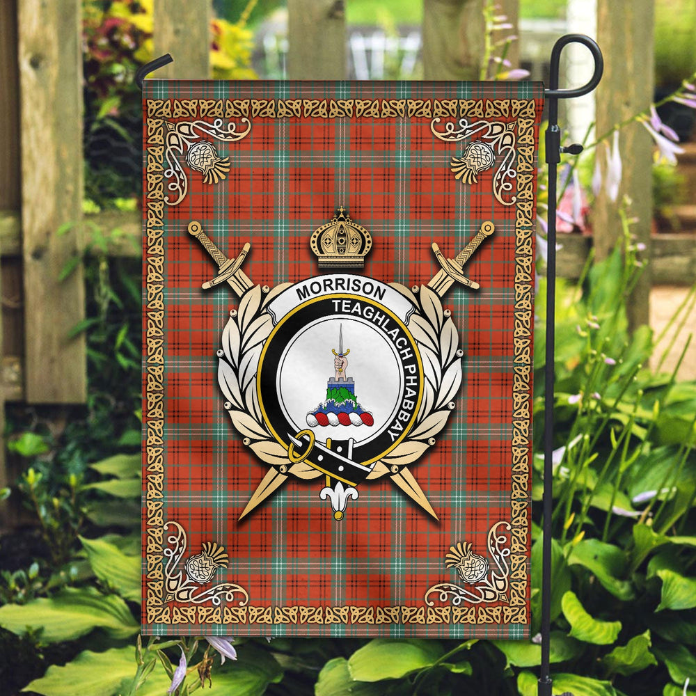 Clan Morrison Red Ancient Tartan Crest Garden Flag  - Celtic Thistle  WQ32 Clan Morrison Tartan Today   