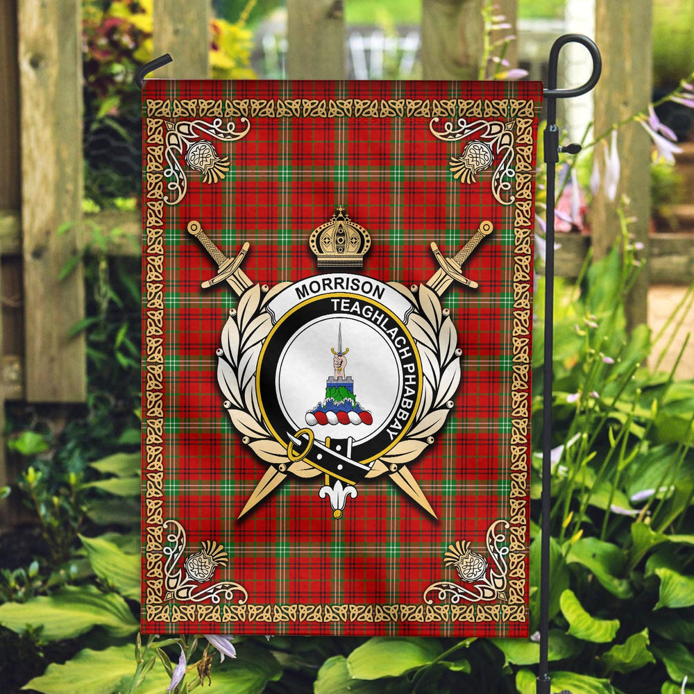 Clan Morrison Red Modern Tartan Crest Garden Flag  - Celtic Thistle  ZB95 Clan Morrison Tartan Today   