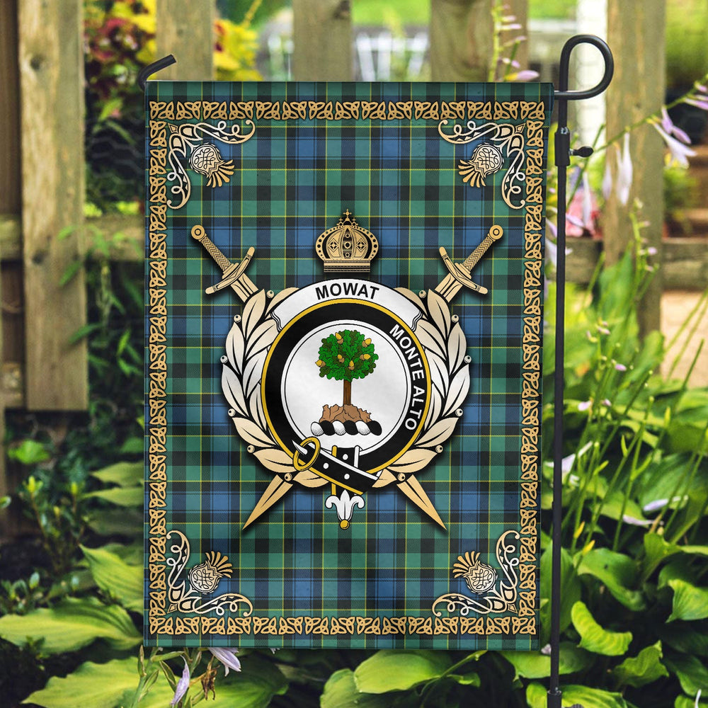Clan Mowat Ancient Tartan Crest Garden Flag  - Celtic Thistle  CU75 Clan Mow Tartan Today   