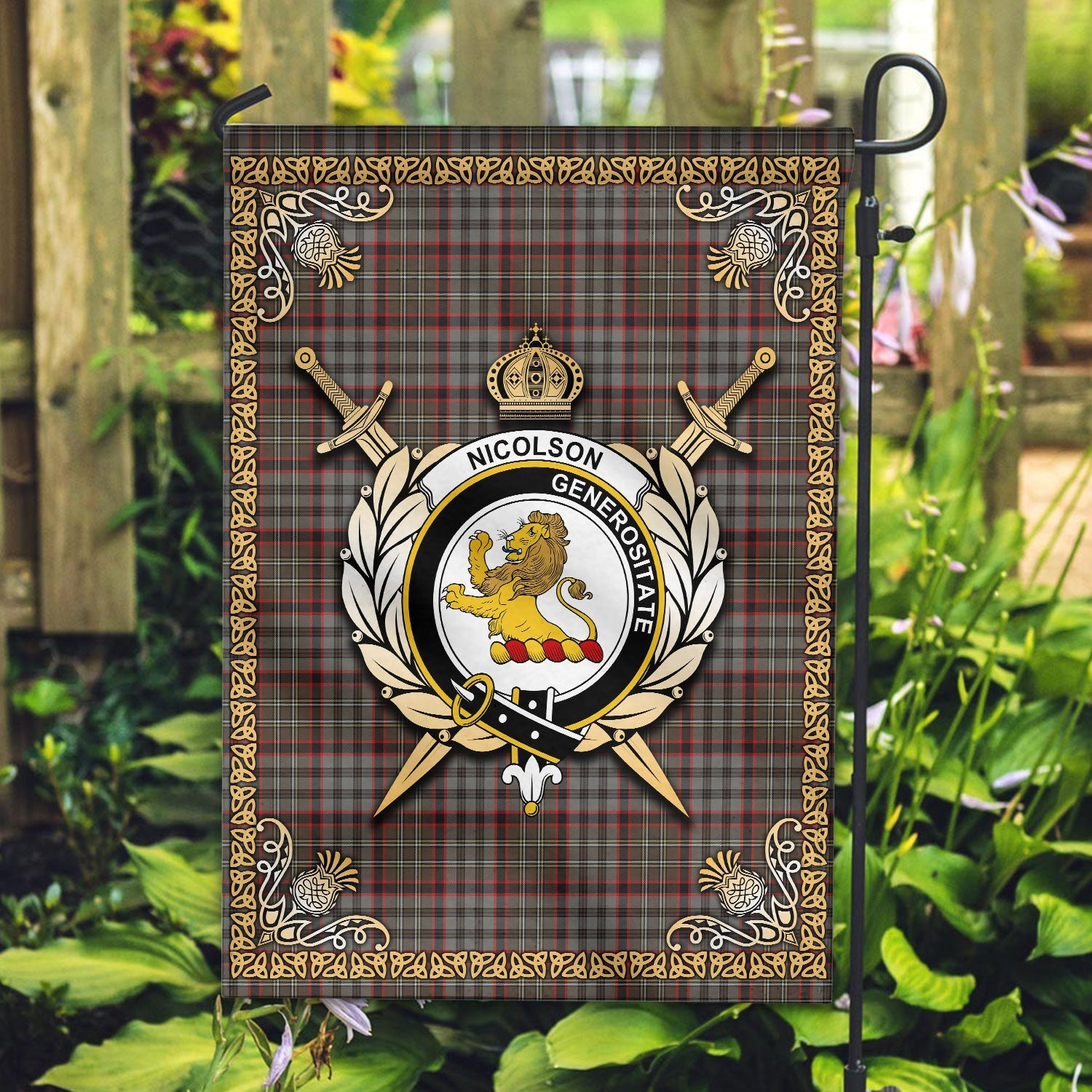 Clan Nicolson Hunting Weathered Tartan Crest Garden Flag  - Celtic Thistle  CG11 Clan Nicolson Tartan Today   