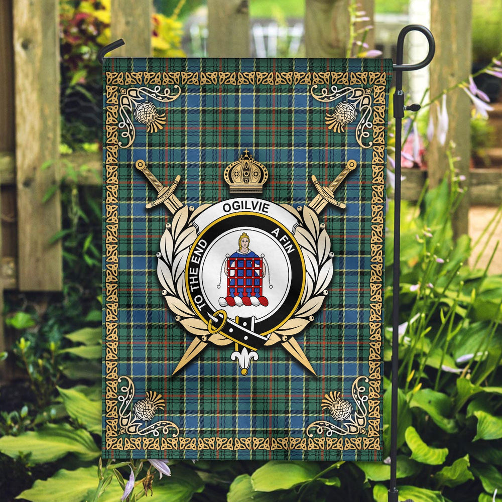 Clan Ogilvie Hunting Ancient Tartan Crest Garden Flag  - Celtic Thistle  RO74 Clan Ogilvie Tartan Today   
