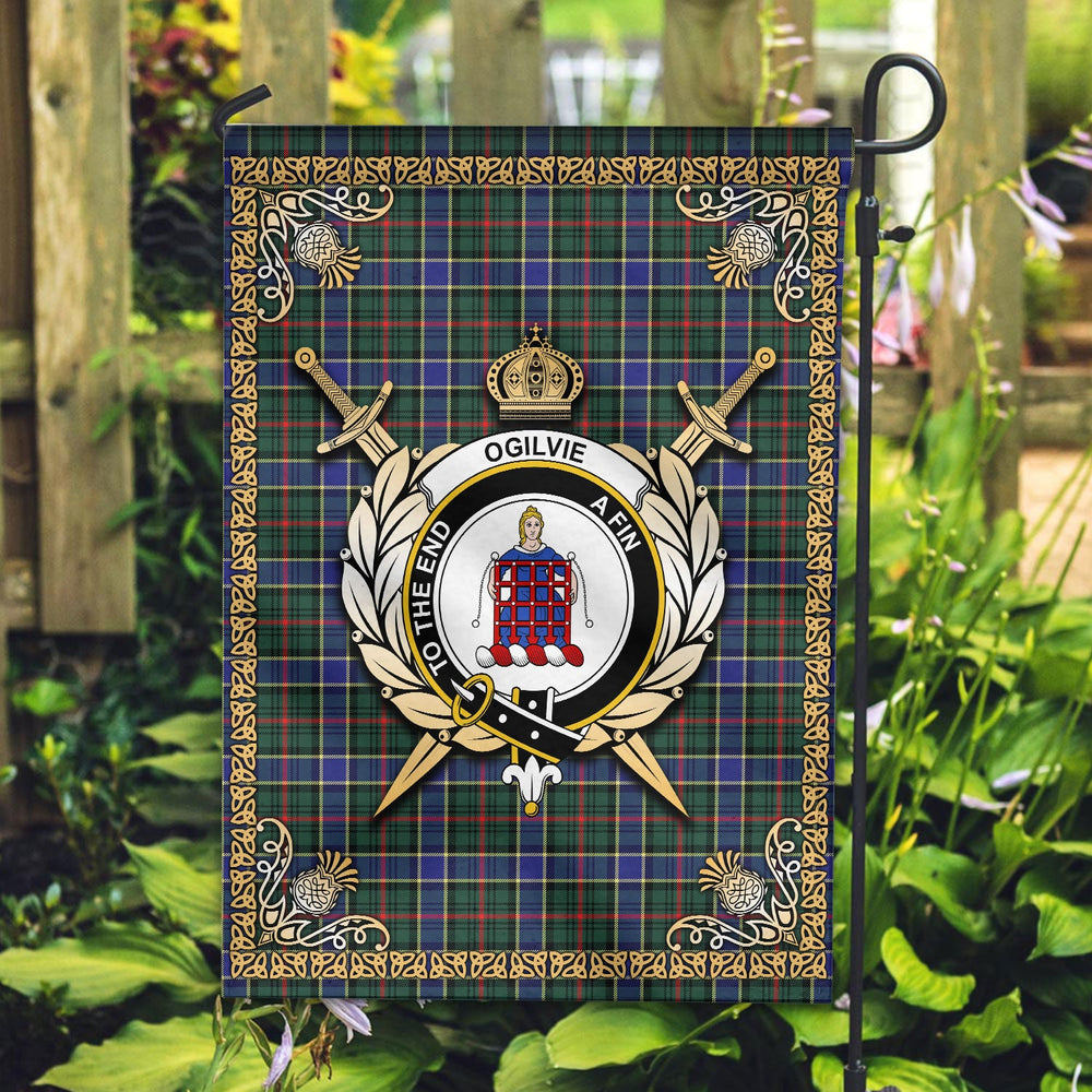 Clan Ogilvie Hunting Modern Tartan Crest Garden Flag  - Celtic Thistle  PN88 Clan Ogilvie Tartan Today   