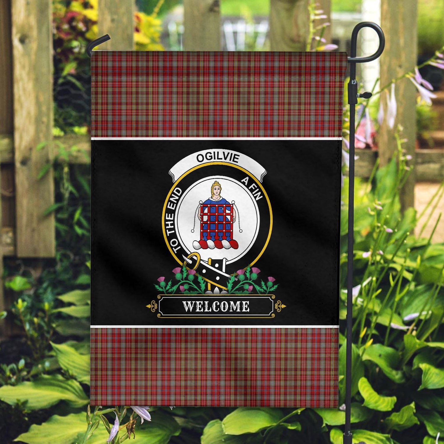 Clan Ogilvie Tartan Crest Garden Flag  - Welcome  BX69 Clan Ogilvie Tartan Today   