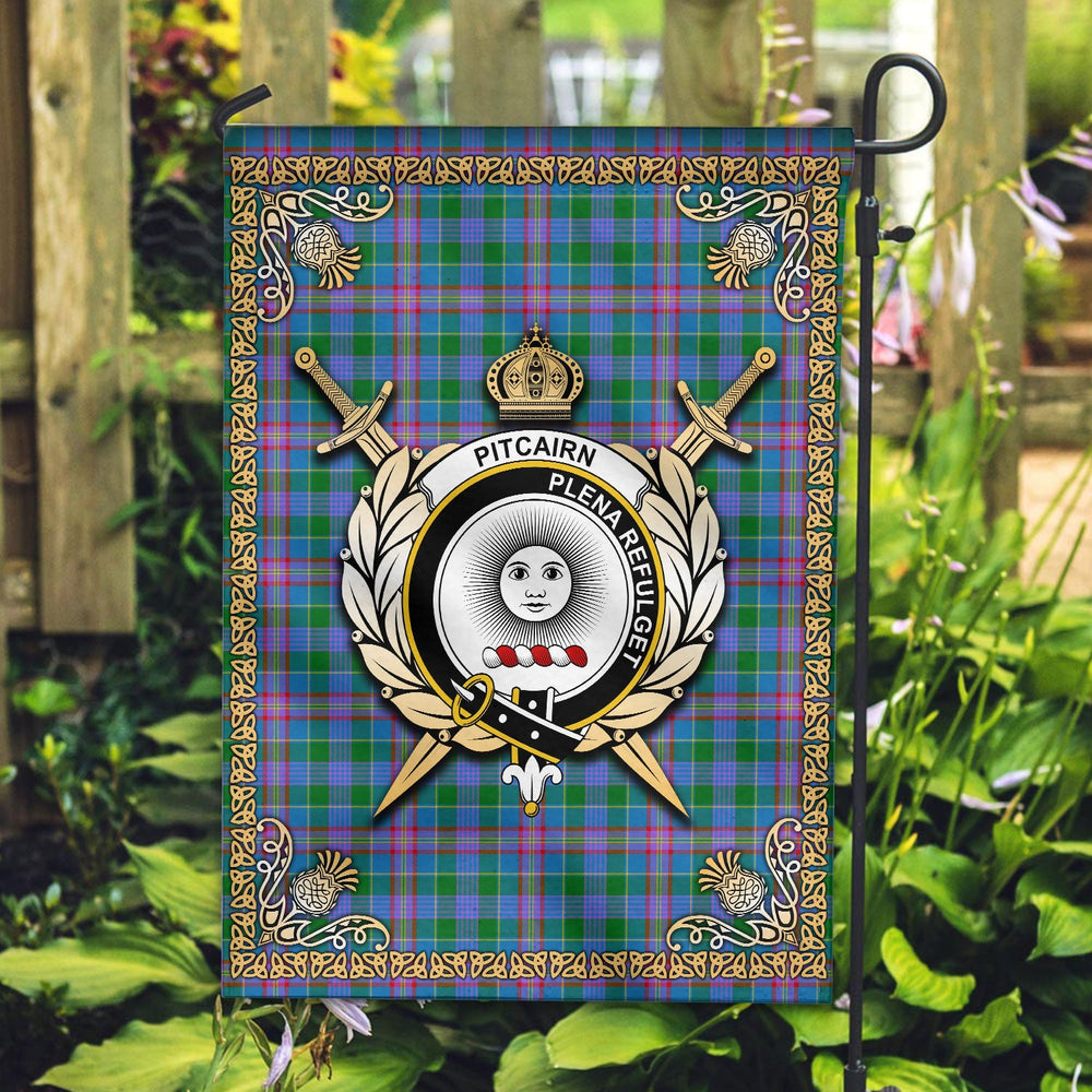 Clan Pitcairn Hunting Tartan Crest Garden Flag  - Celtic Thistle  UB22 Clan Pitcairn Tartan Today   