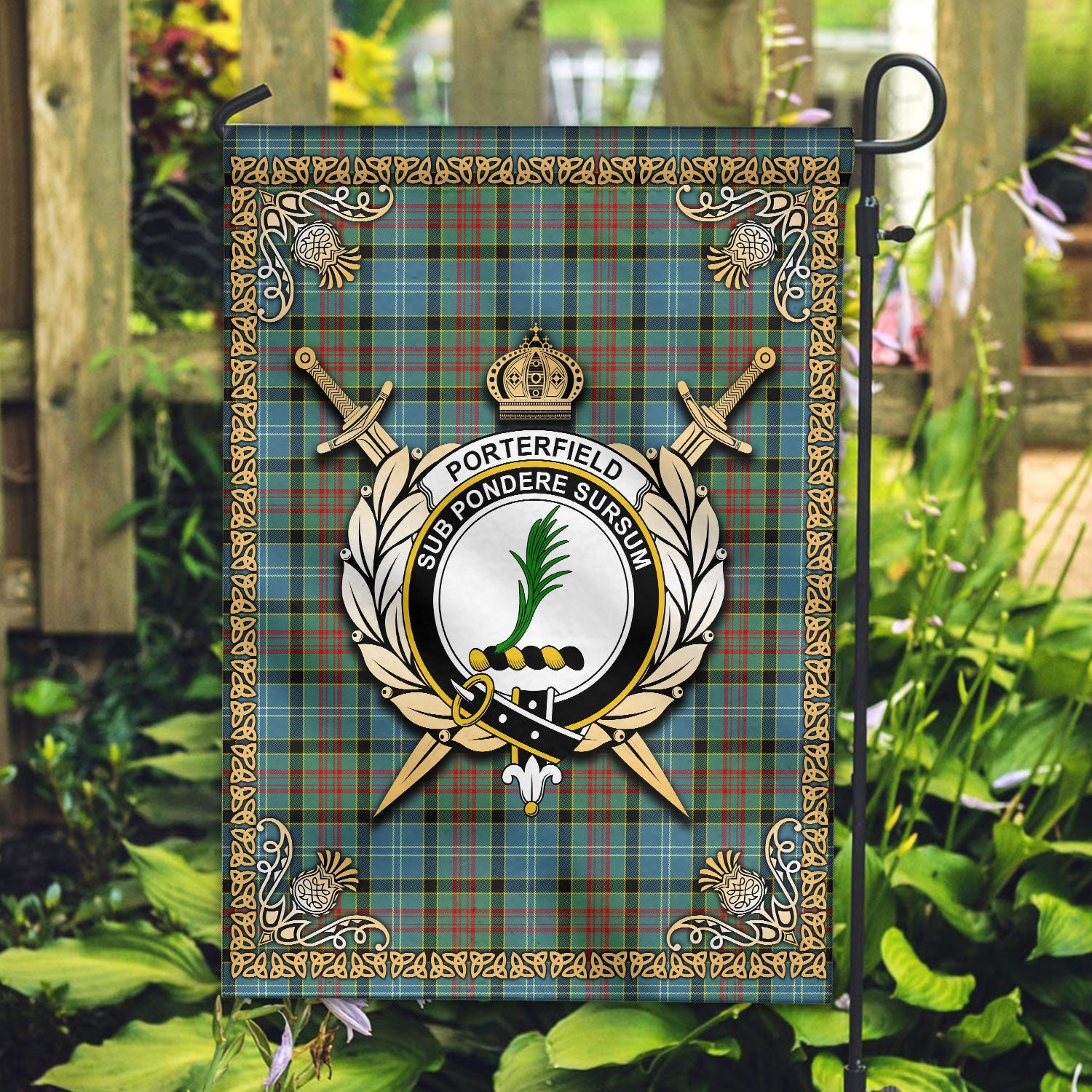 Clan Porterfield Tartan Crest Garden Flag  - Celtic Thistle  YF44 Clan Garden Tartan Today   