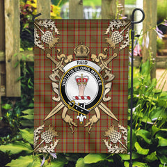 Clan Reid Tartan Crest Black Garden Flag  - Gold Thistle  DM57 Clan Garden Tartan Today   
