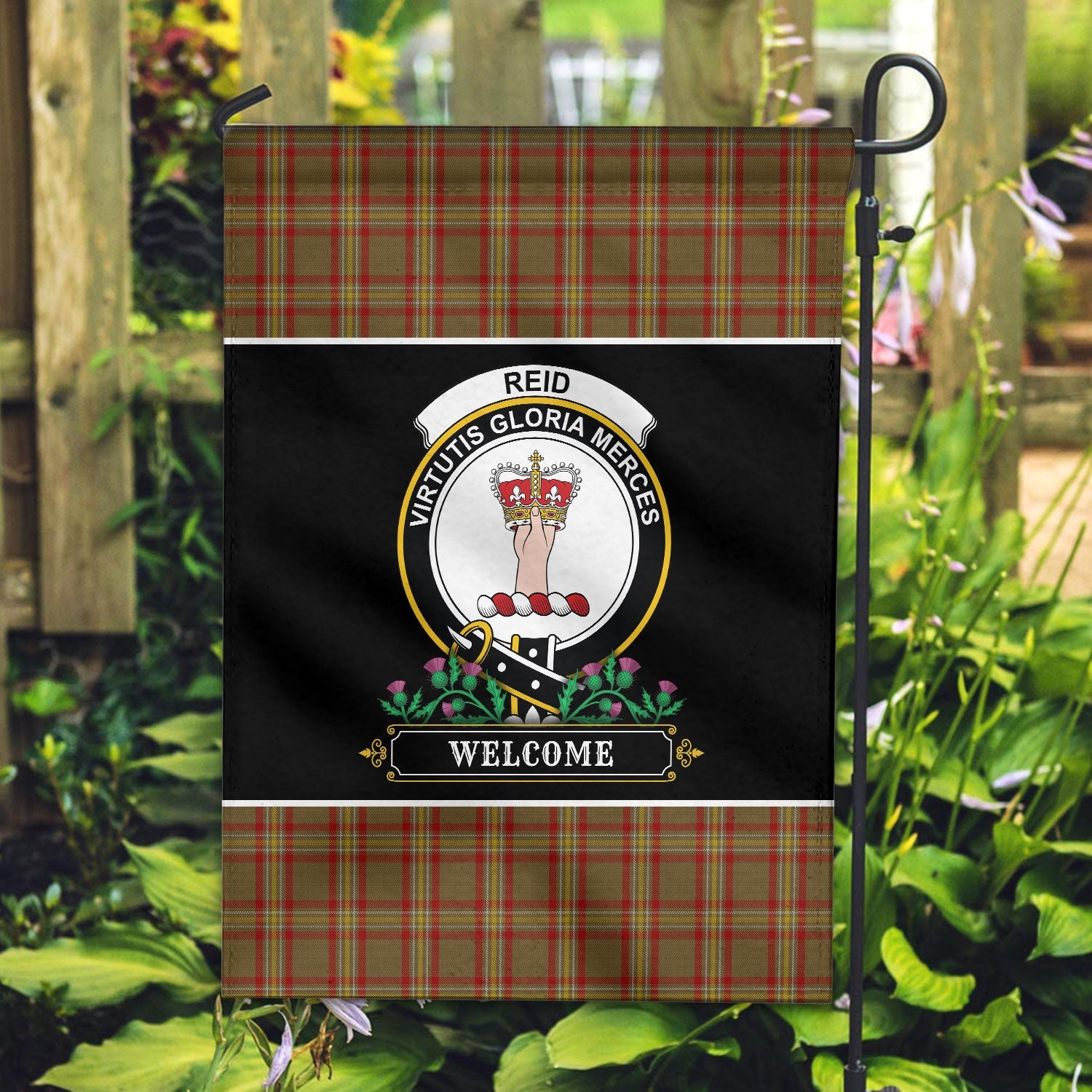 Clan Reid Tartan Crest Garden Flag  - Welcome  VJ89 Clan Garden Tartan Today   