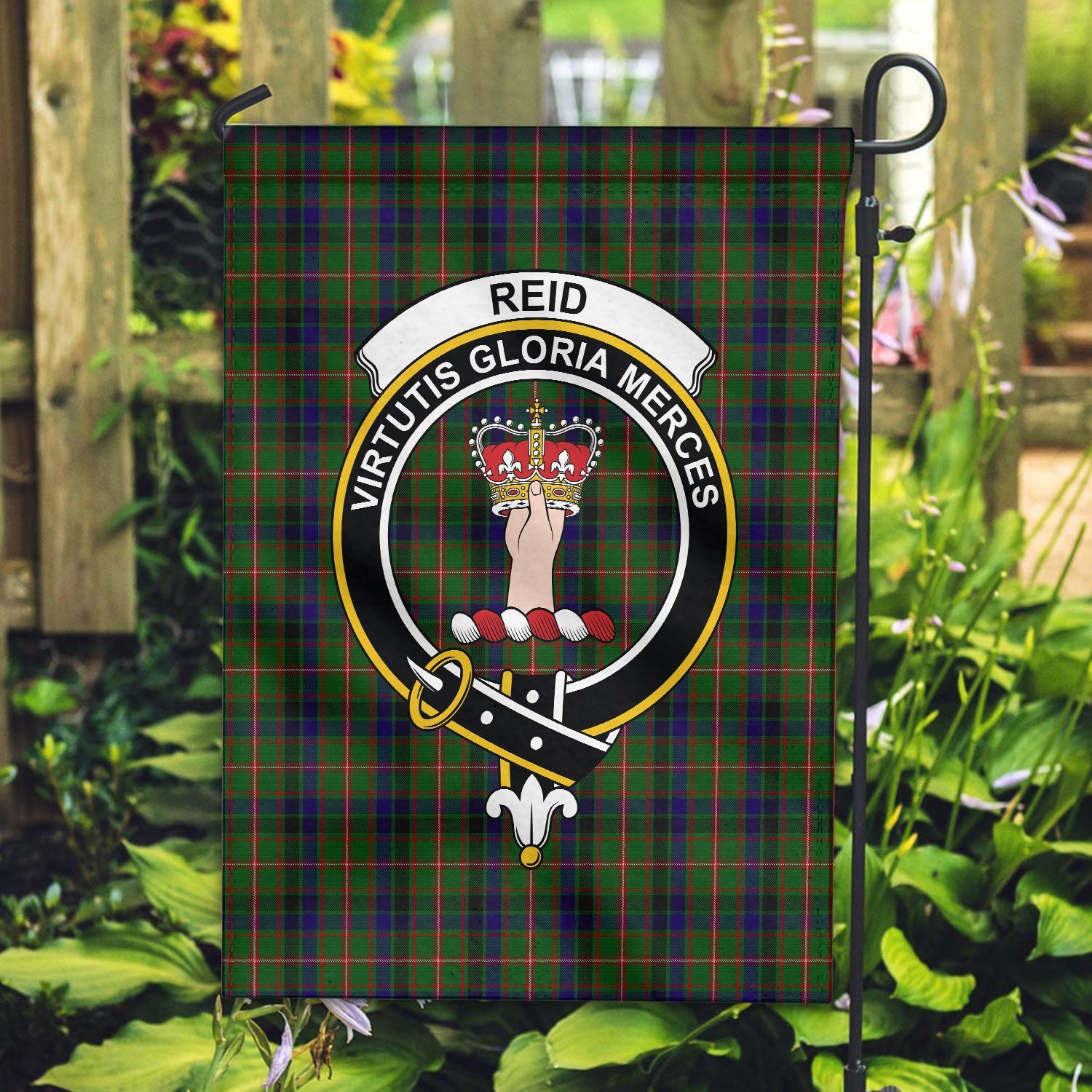 Clan Reid Green Tartan Crest Garden Flag MM21 Clan Garden Tartan Today   