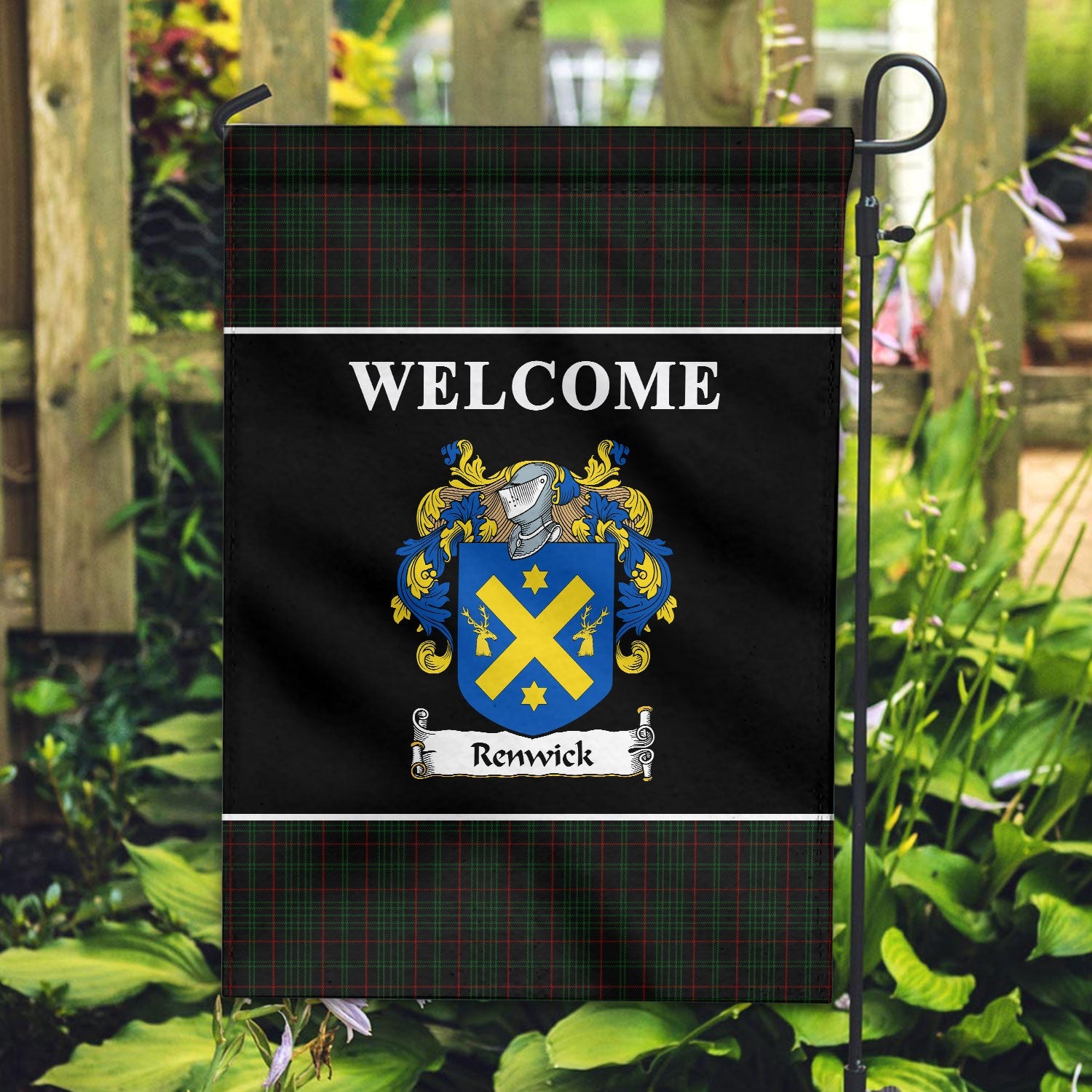 Clan Renwick Tartan Crest Black Garden Flag JO44 Clan Garden Tartan Today   