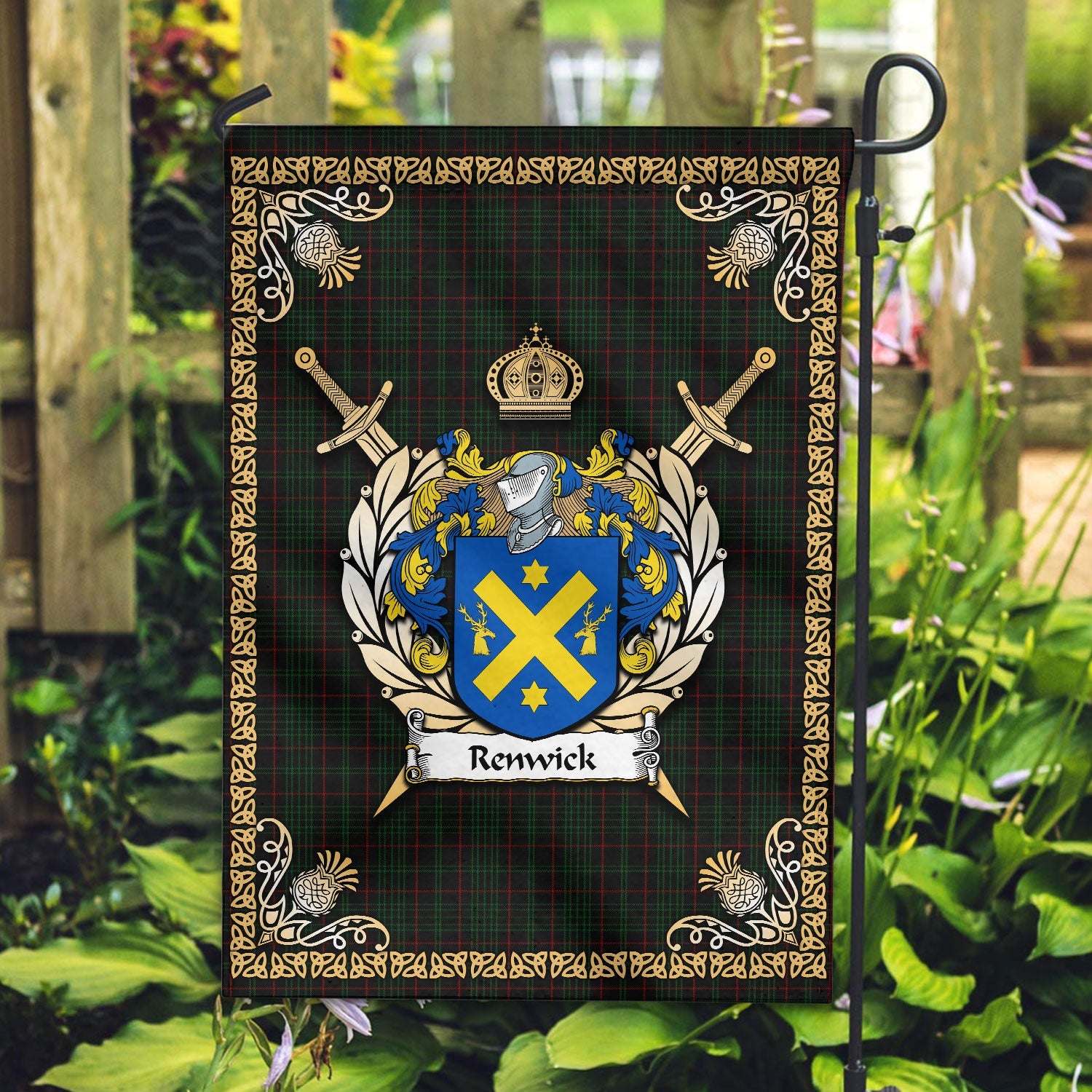 Clan Renwick Tartan Crest Garden Flag  - Celtic Thistle  RW69 Clan Garden Tartan Today   