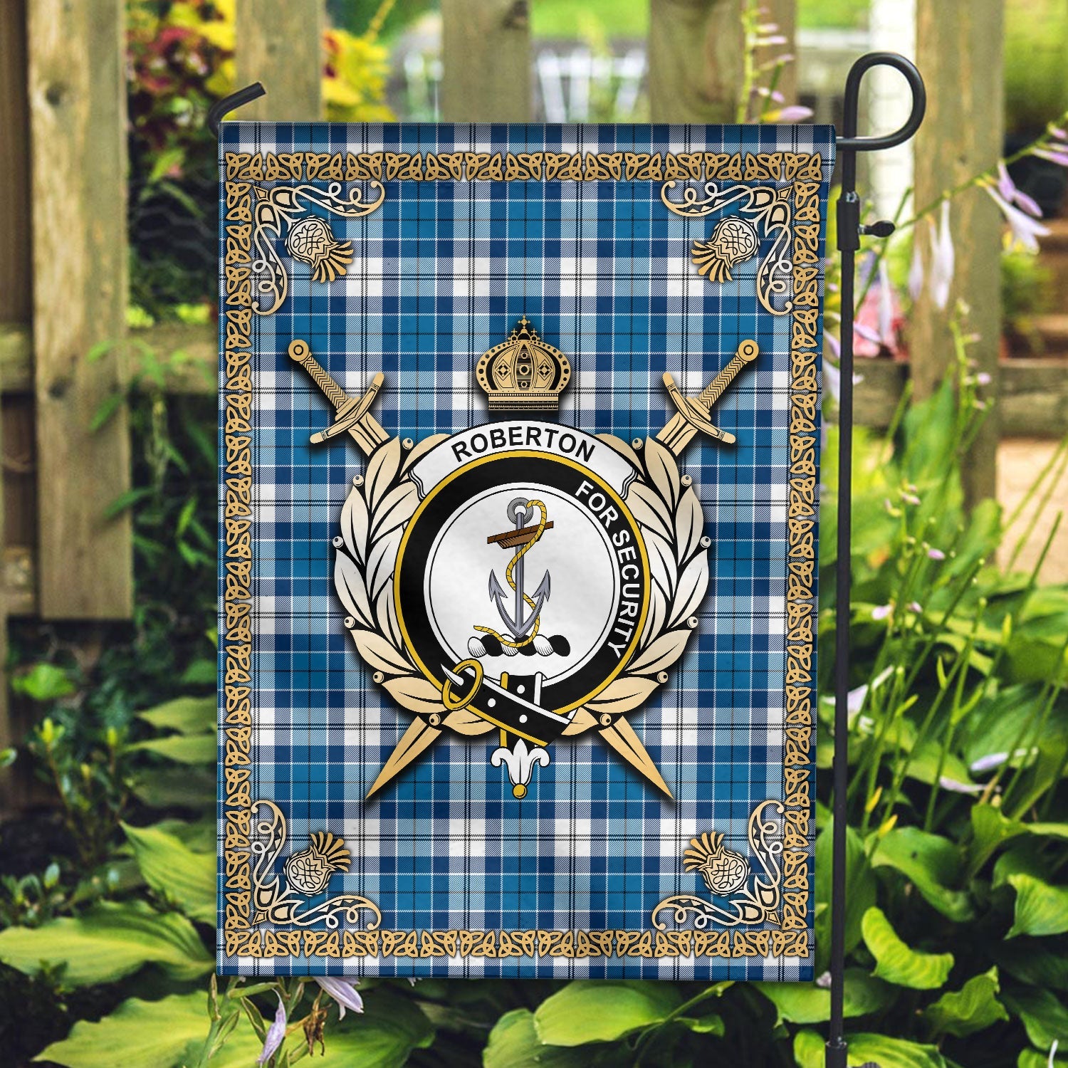 Clan Roberton Tartan Crest Garden Flag  - Celtic Thistle  CZ90 Clan Roberton Tartan Today   
