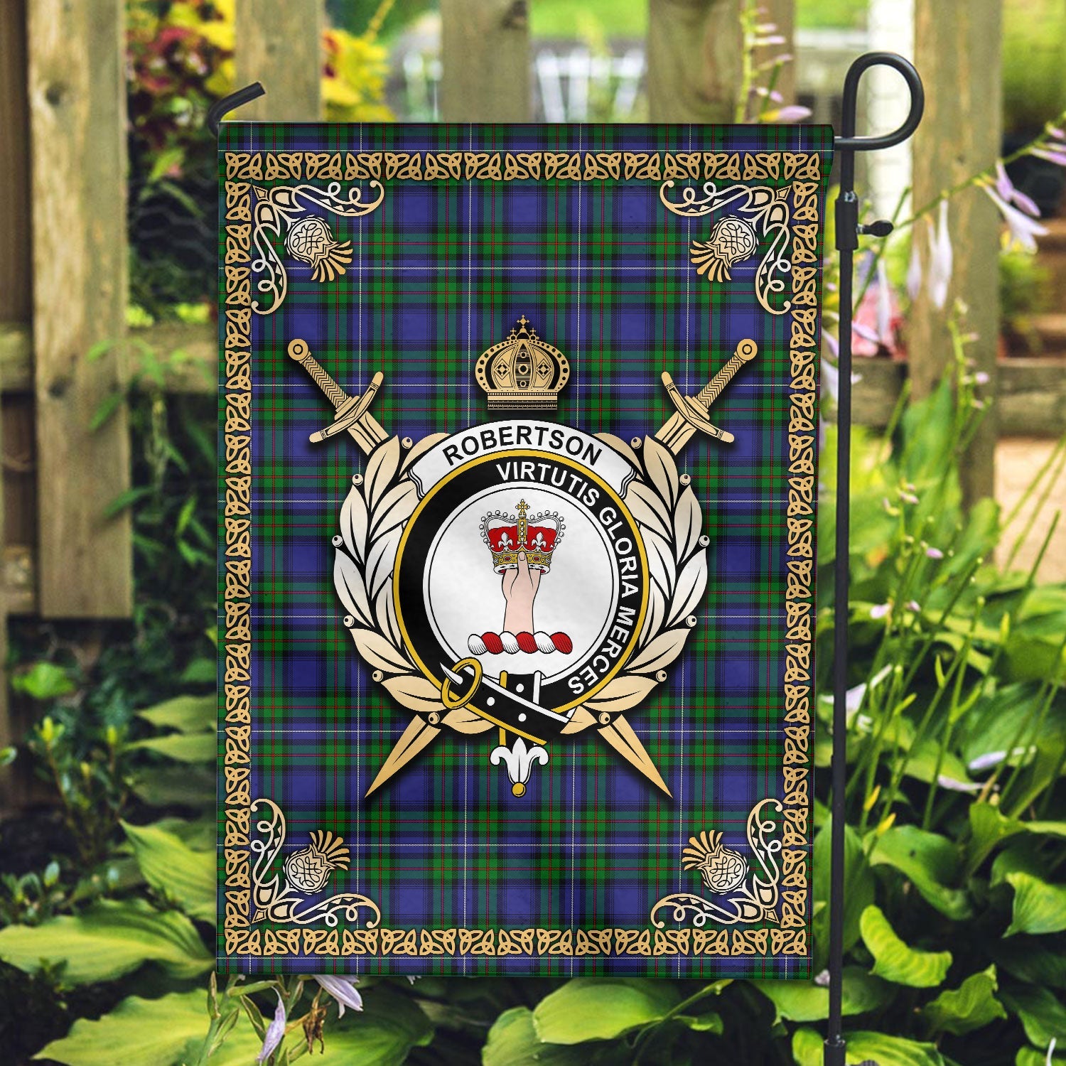 Clan Robertson Hunting Modern Tartan Crest Garden Flag  - Celtic Thistle  LB54 Clan Robertson Tartan Today   