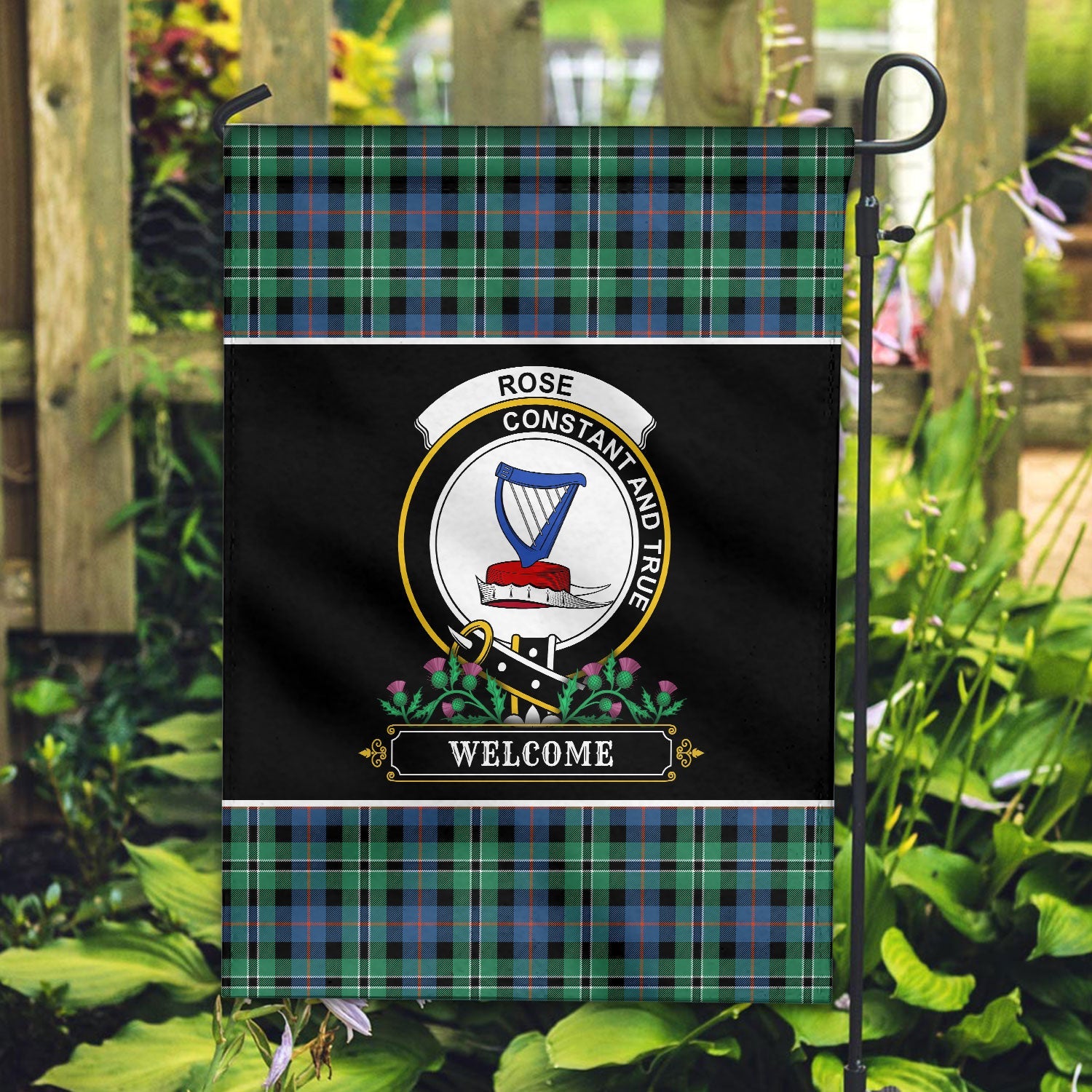 Clan Rose Hunting Ancient Tartan Crest Garden Flag  - Welcome  TO96 Clan Rose Tartan Today   