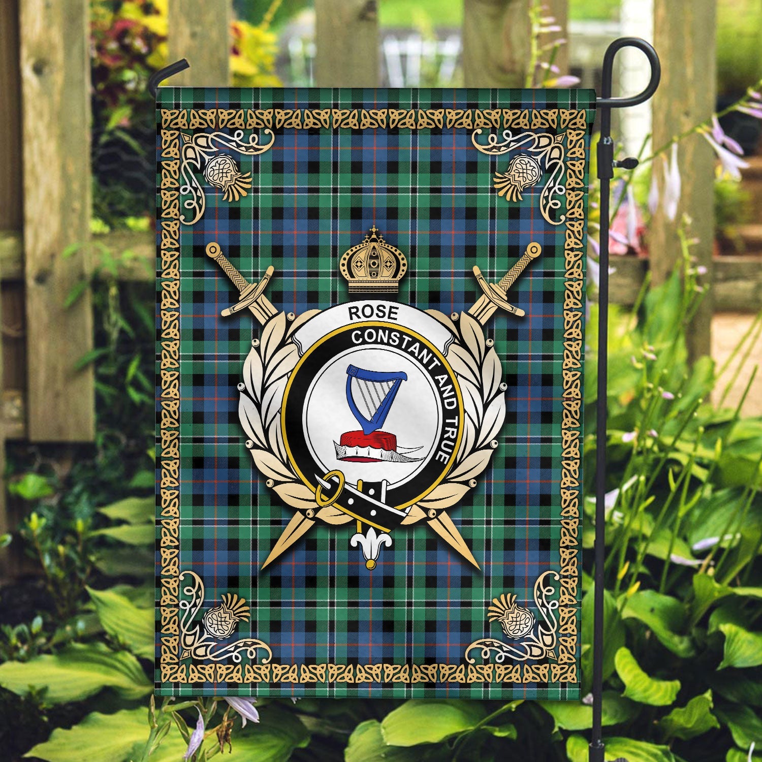 Clan Rose Hunting Ancient Tartan Crest Garden Flag  - Celtic Thistle  MB83 Clan Rose Tartan Today   