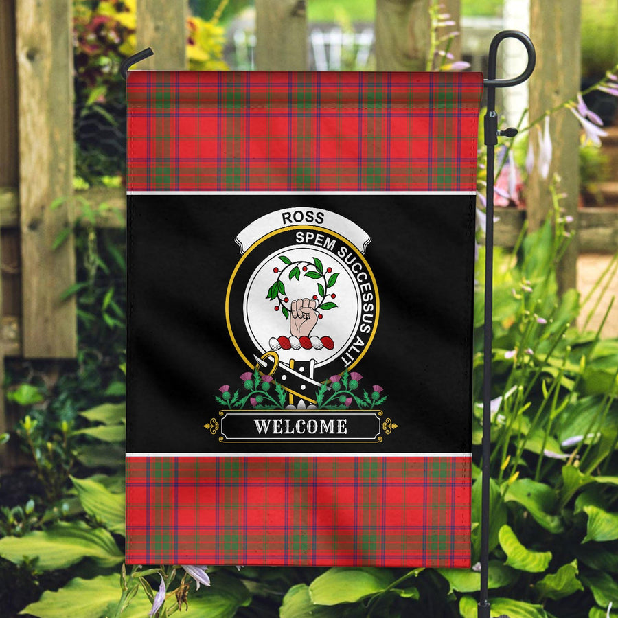 Clan Ross Modern Tartan Crest Garden Flag  - Welcome  UT45 Clan Ross Tartan Today   