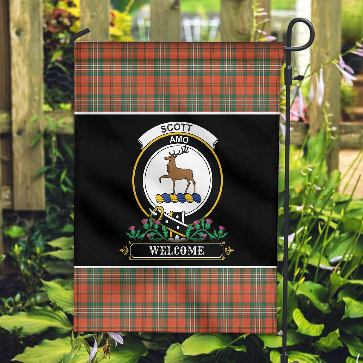 Clan Scott Ancient Tartan Crest Garden Flag  - Welcome  FE55 Clan Scott (Scott Tartan) Tartan Today   