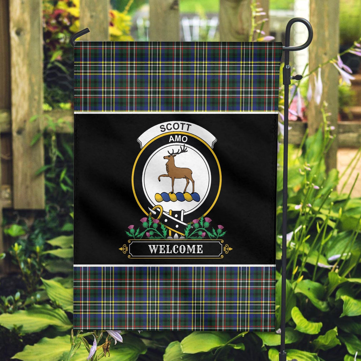 Clan Scott Green Modern Tartan Crest Garden Flag  - Welcome  TM84 Clan Scott (Scott Tartan) Tartan Today   