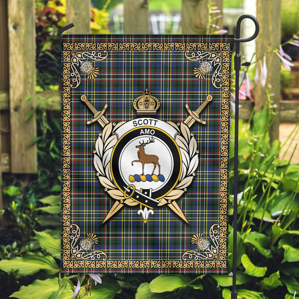 Clan Scott Green Modern Tartan Crest Garden Flag  - Celtic Thistle  QB18 Clan Scott (Scott Tartan) Tartan Today   