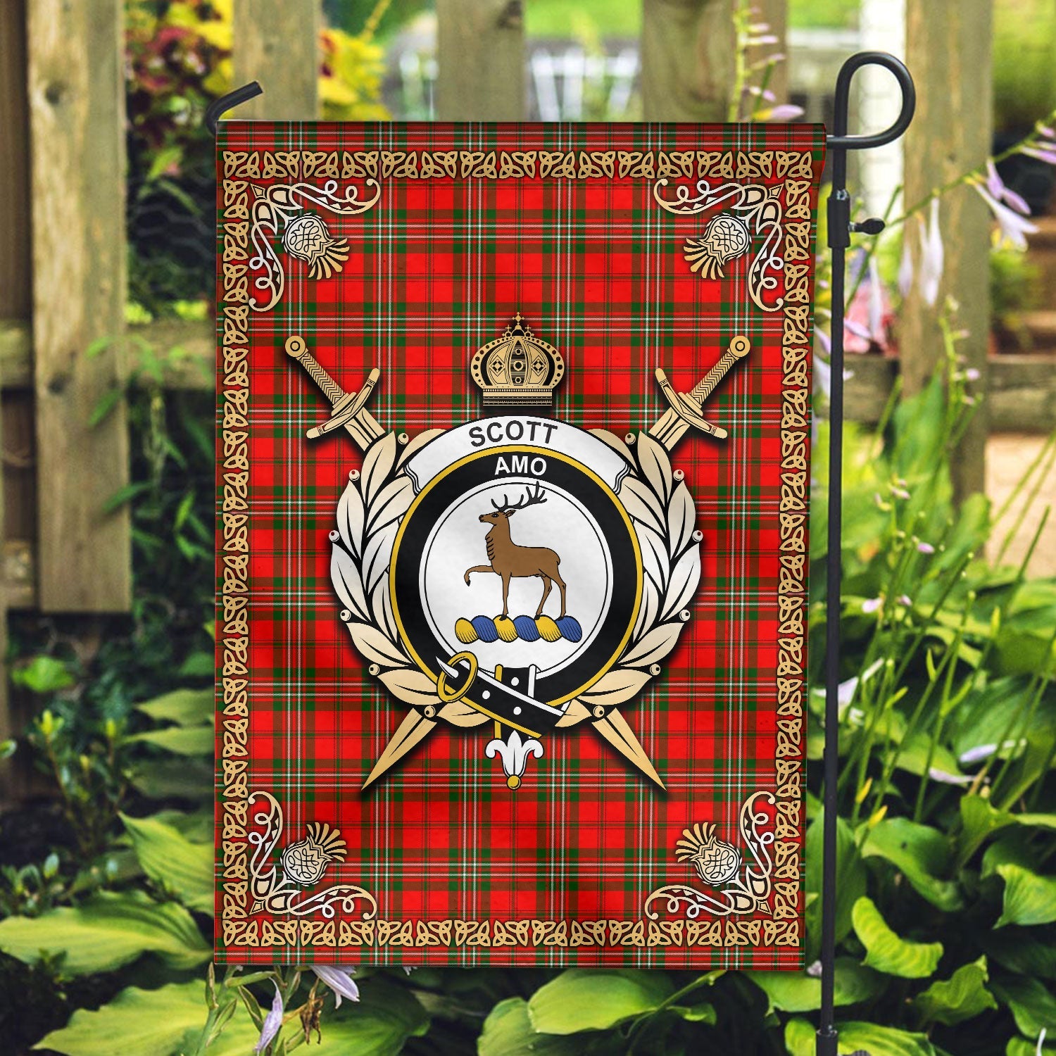 Clan Scott Modern Tartan Crest Garden Flag  - Celtic Thistle  YL74 Clan Scott (Scott Tartan) Tartan Today   