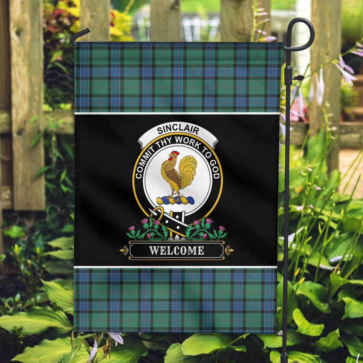 Clan Sinclair Hunting Ancient Tartan Crest Garden Flag  - Welcome  ZK85 Clan Sinclair Tartan Today   