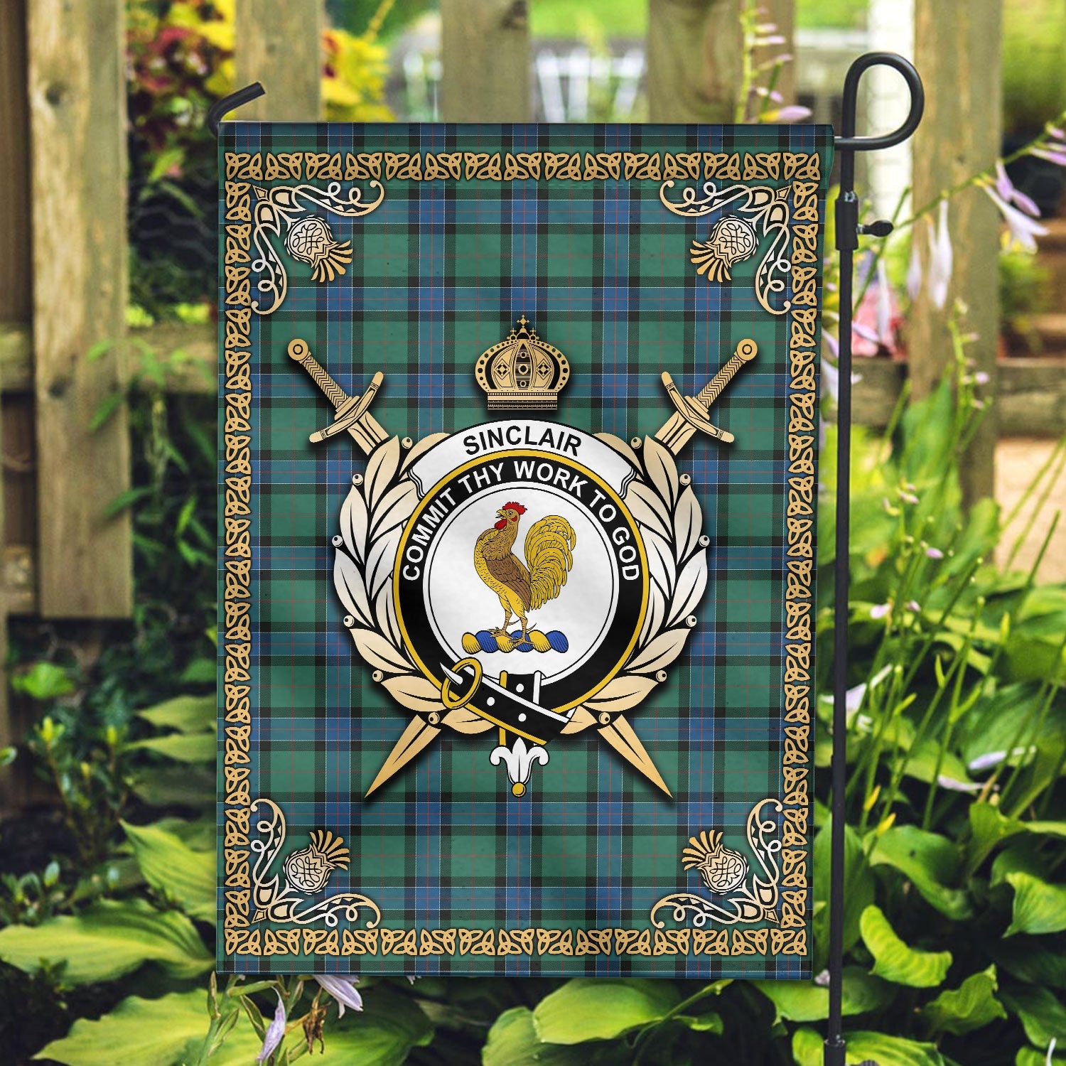 Clan Sinclair Hunting Ancient Tartan Crest Garden Flag  - Celtic Thistle  BU14 Clan Sinclair Tartan Today   