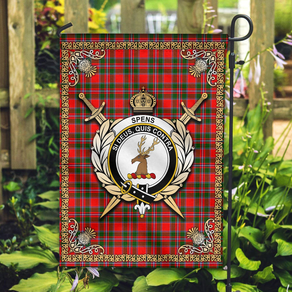 Clan Spens (or Spence) Tartan Crest Garden Flag  - Celtic Thistle  HH67 Clan Spens Tartan Today   