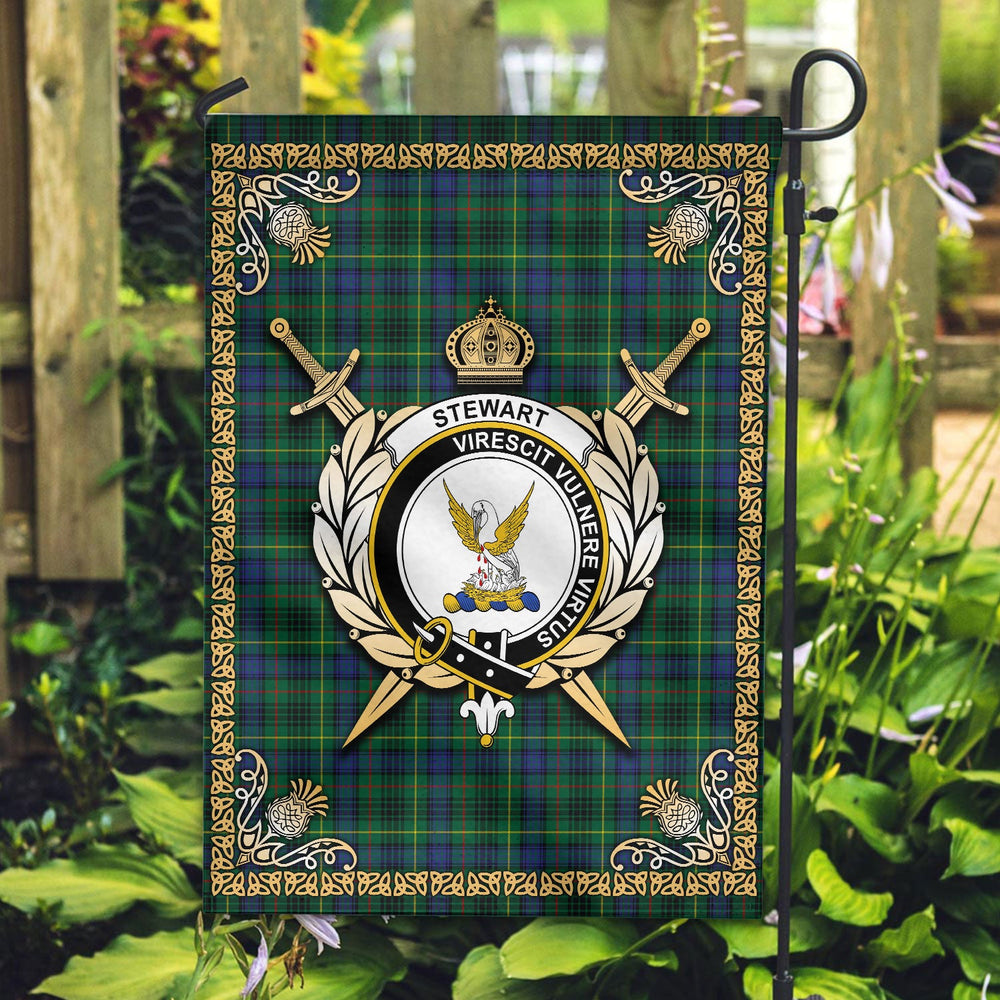 Clan Stewart Hunting Modern Tartan Crest Garden Flag  - Celtic Thistle  GR96 Clan Stewart Tartan Today   