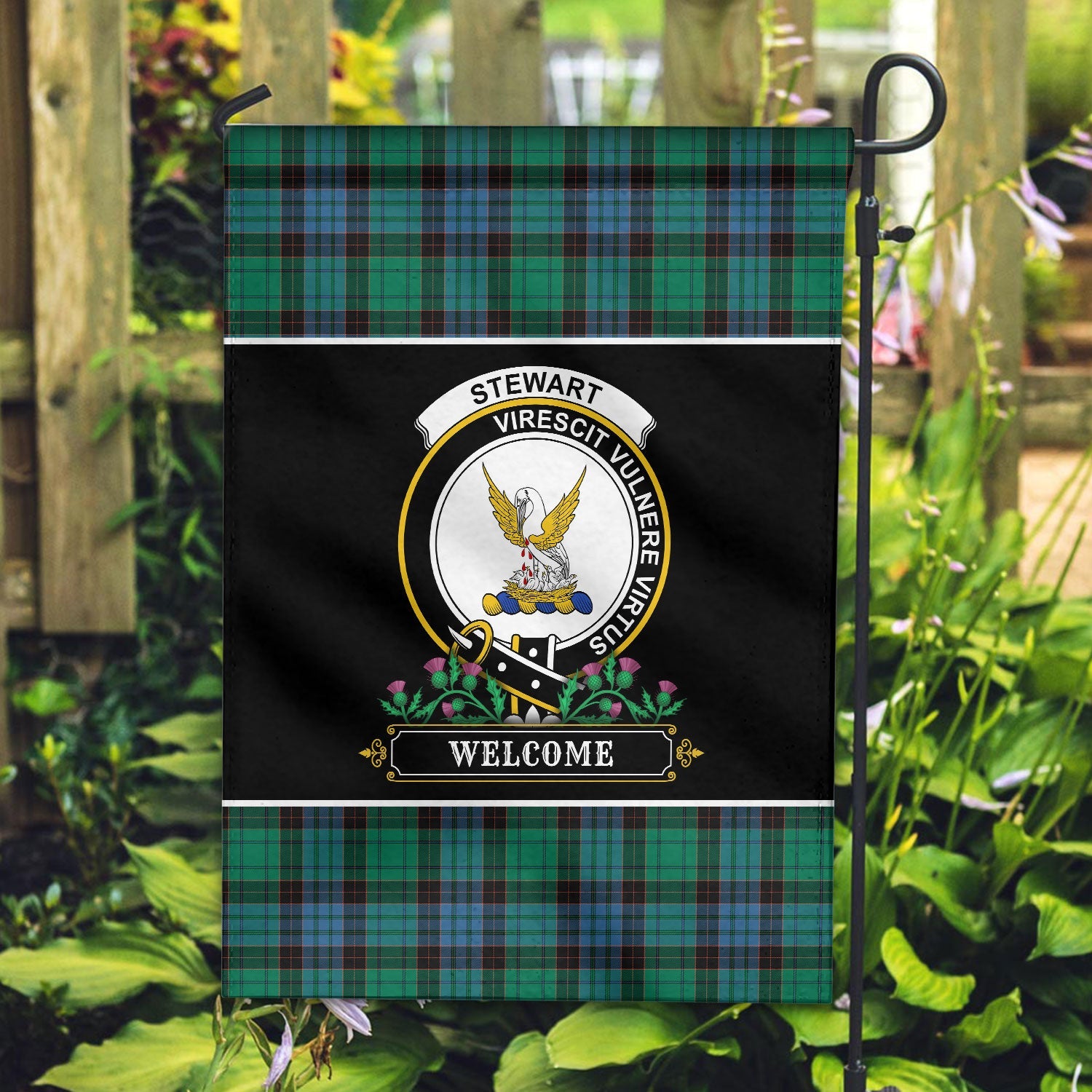 Clan Stewart Old Ancient Tartan Crest Garden Flag  - Welcome  WB99 Clan Stewart Tartan Today   