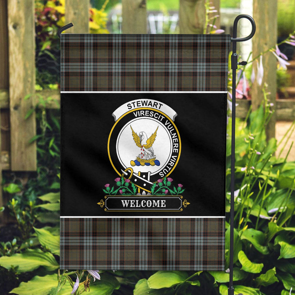 Clan Stewart Old Weathered Tartan Crest Garden Flag  - Welcome  NA54 Clan Stewart Tartan Today   
