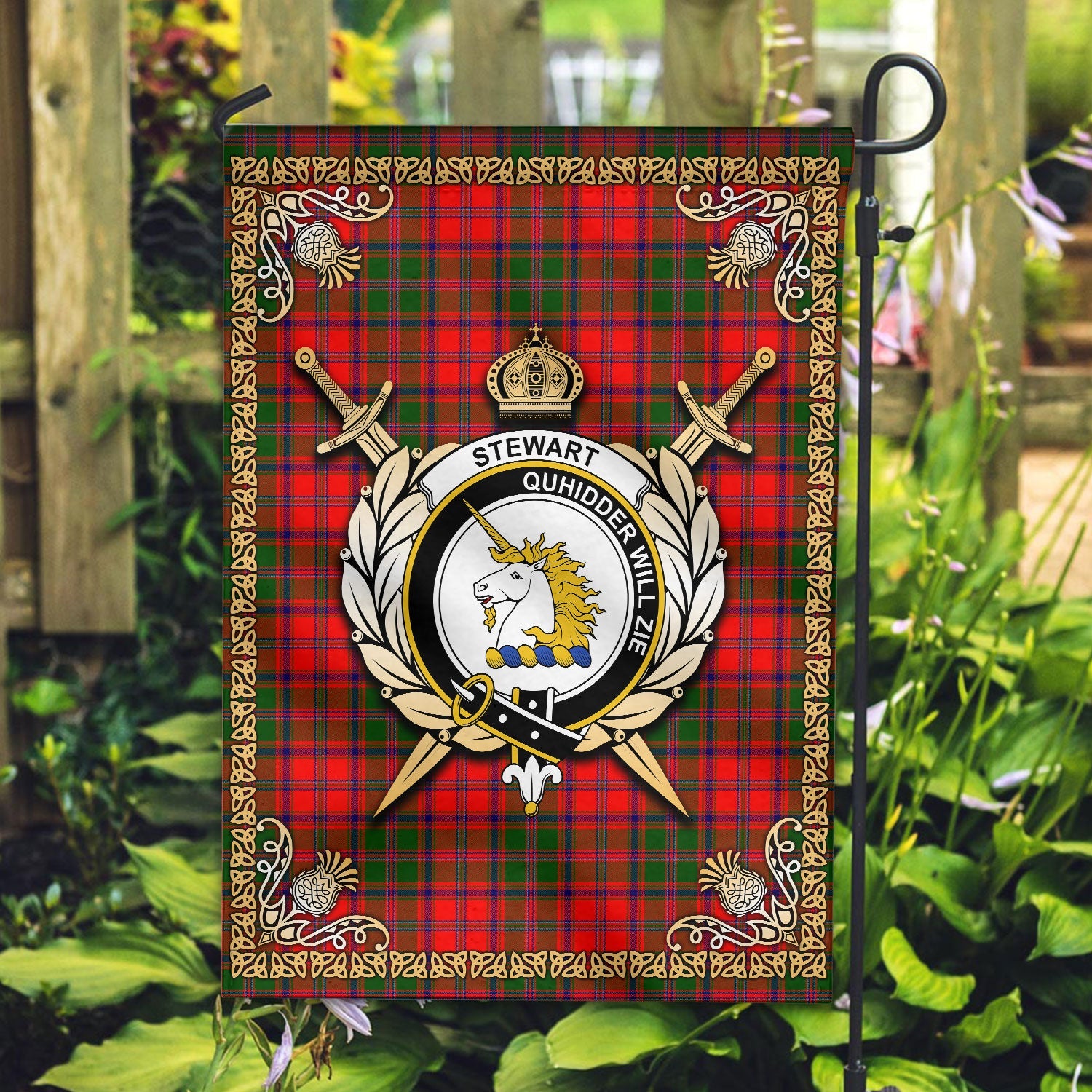 Clan Stewart of Appin Modern Tartan Crest Garden Flag  - Celtic Thistle  SJ34 Clan Stewart of Appin Tartan Today   