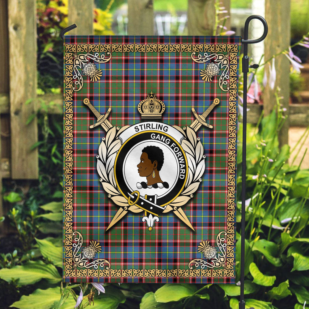 Clan Stirling (of Keir) Tartan Crest Garden Flag  - Celtic Thistle  LZ34 Clan Stirling Tartan Today   