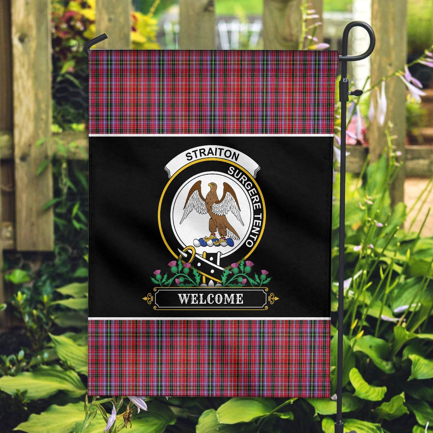 Clan Straiton Tartan Crest Garden Flag  - Welcome  YR75 Clan Rait Tartan Today   