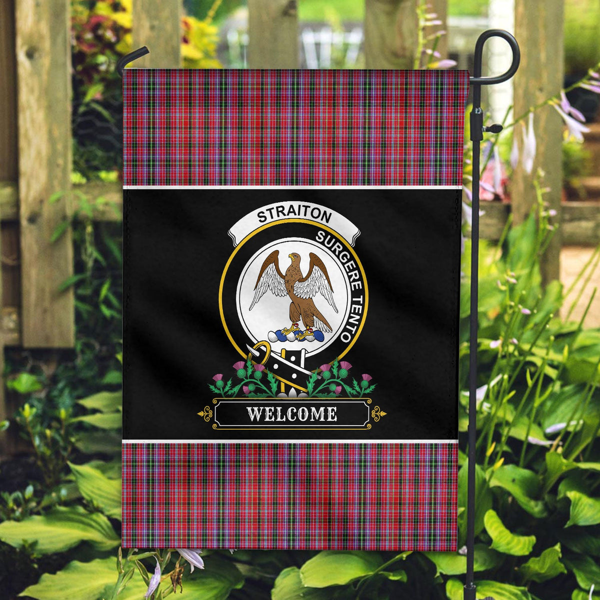 Clan Straiton Tartan Crest Garden Flag  - Welcome  YR75 Clan Rait Tartan Today   