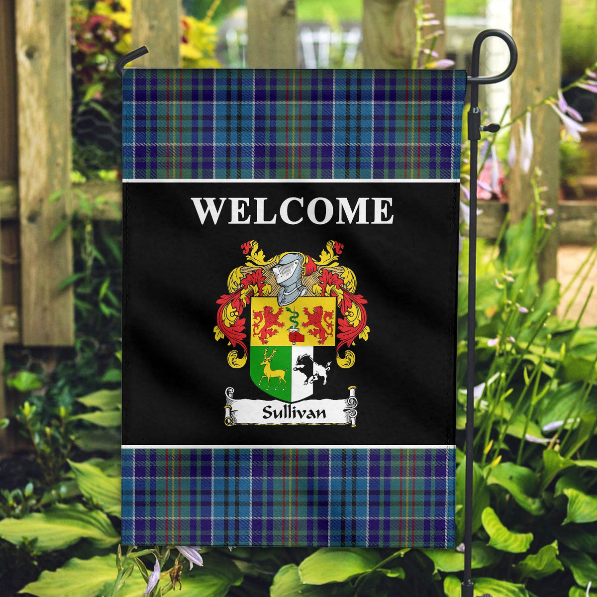 Clan Sullivan Tartan Crest Black Garden Flag SB47 Clan Garden Tartan Today   