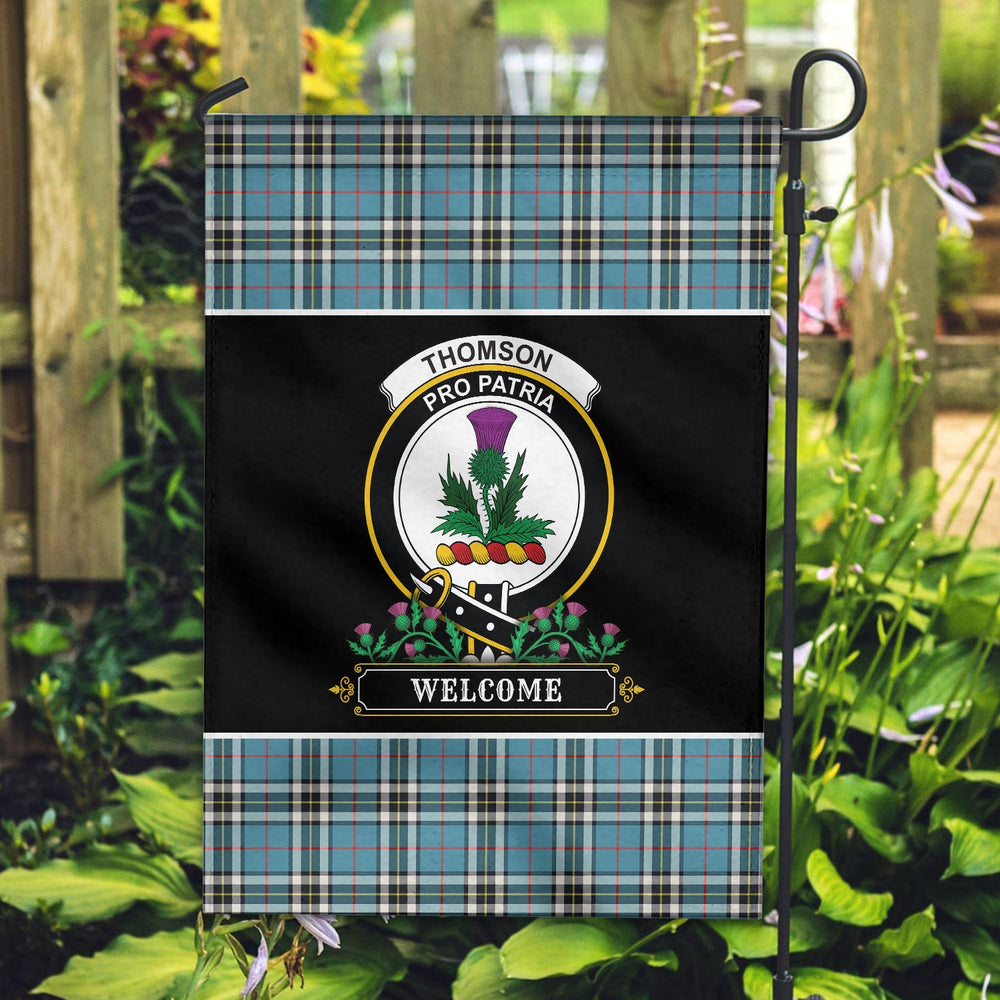 Clan Thomson Blue Tartan Crest Garden Flag  - Welcome  SQ65 Clan Thomson Tartan Today   
