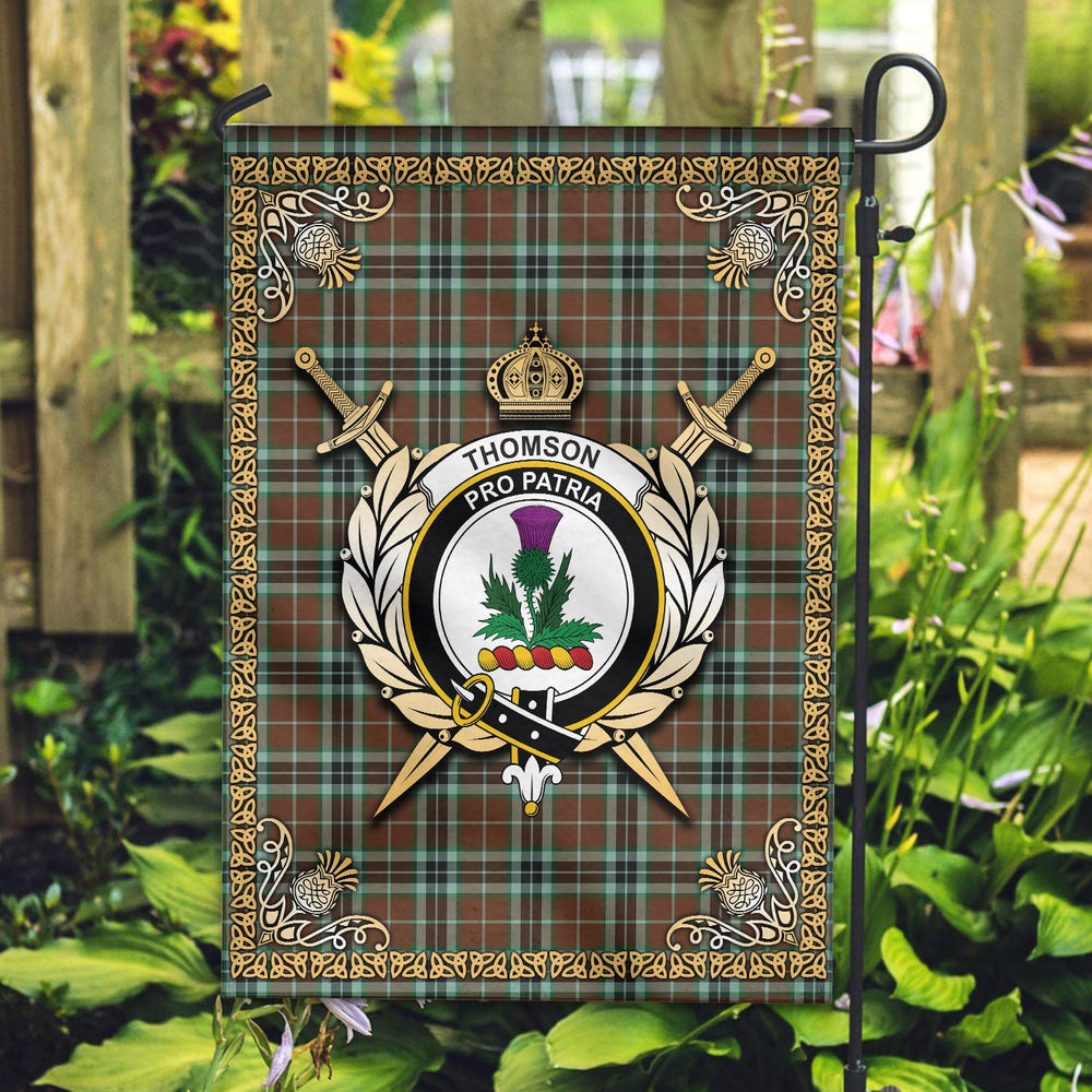 Clan Thomson Hunting Modern Tartan Crest Garden Flag  - Celtic Thistle  YR81 Clan Thomson Tartan Today   