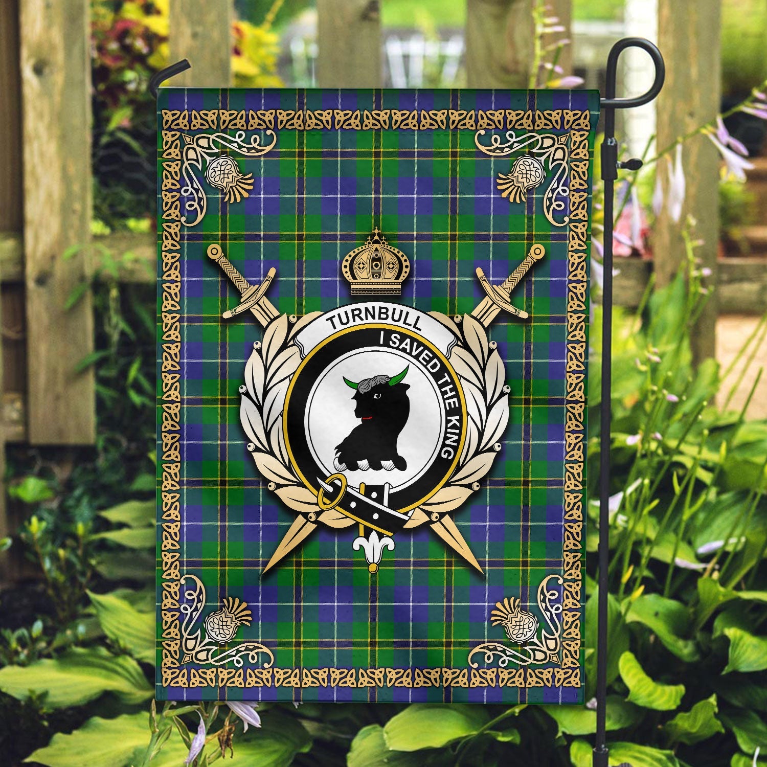 Clan Turnbull Hunting Tartan Crest Garden Flag  - Celtic Thistle  KN35 Clan Turnbull Tartan Today   