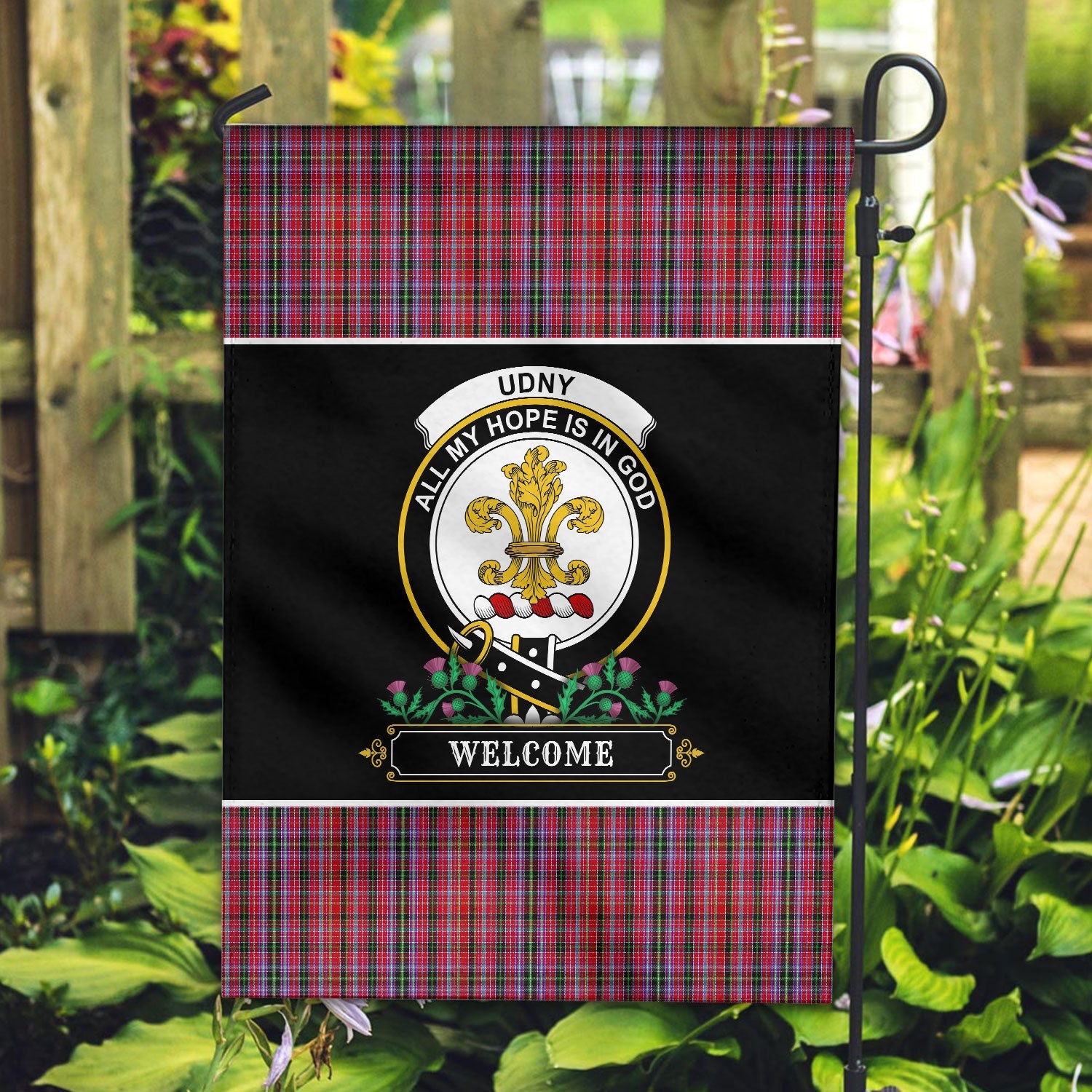 Clan Udny Tartan Crest Garden Flag  - Welcome  JD88 Clan Udny Tartan Today   