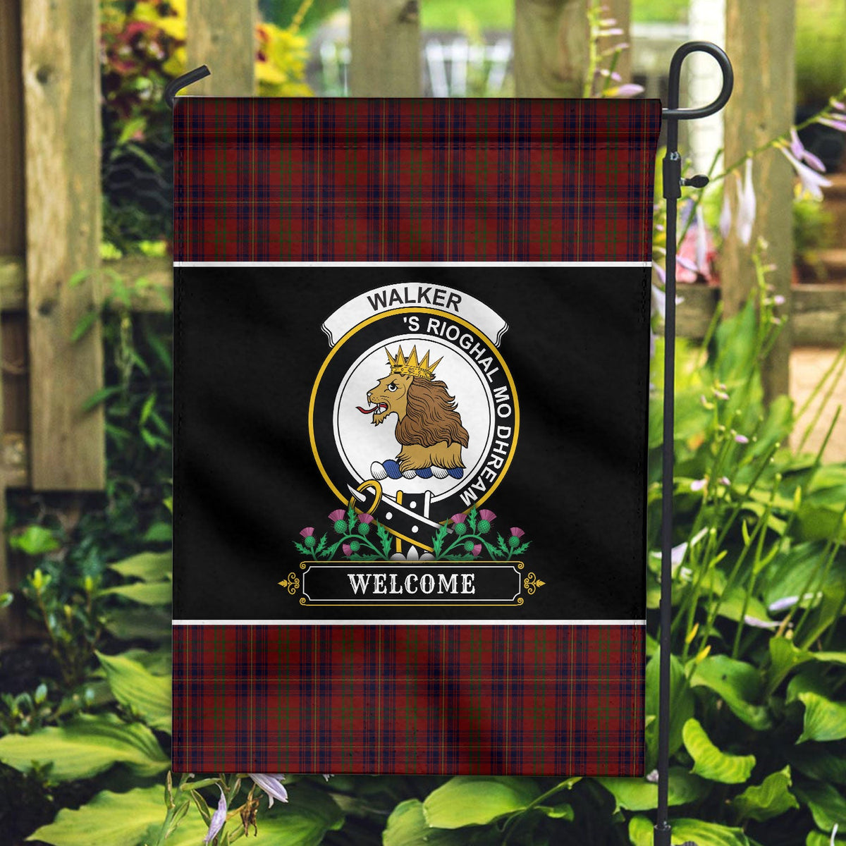 Clan Walker Tartan Crest Garden Flag  - Welcome  LS96 Clan Garden Tartan Today   