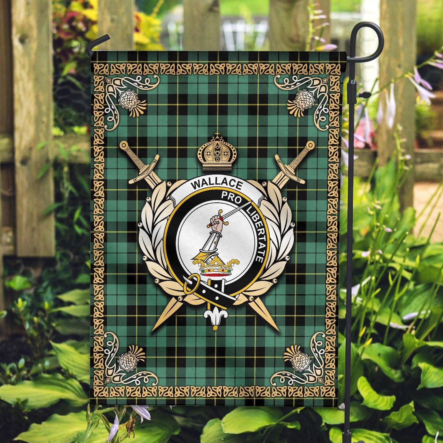 Clan Wallace Hunting Ancient Tartan Crest Garden Flag  - Celtic Thistle  ID39 Clan Wallace Tartan Today   