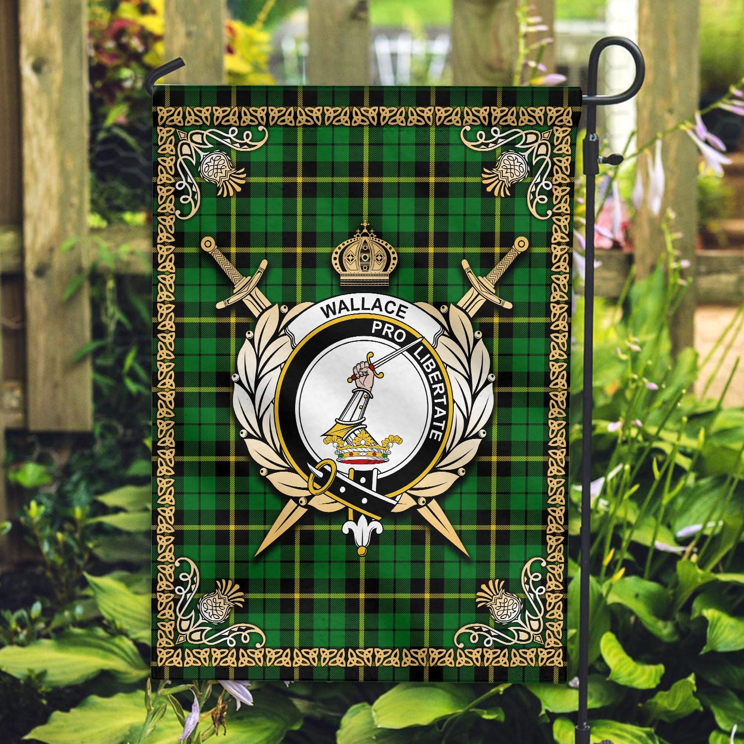 Clan Wallace Hunting Modern Tartan Crest Garden Flag  - Celtic Thistle  AZ73 Clan Wallace Tartan Today   