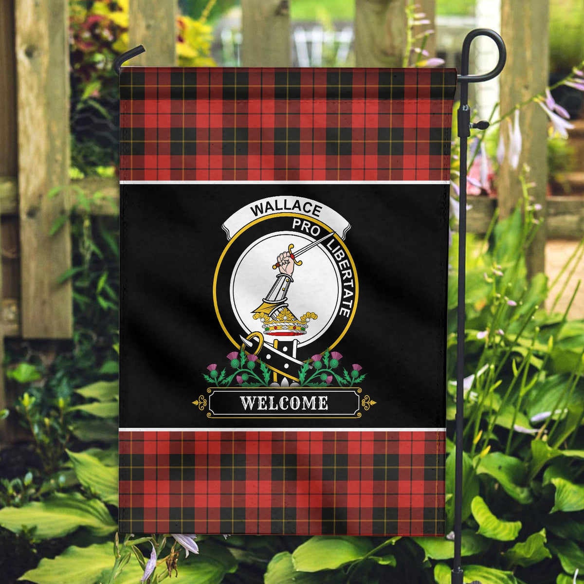 Clan Wallace Weathered Tartan Crest Garden Flag  - Welcome  DD41 Clan Wallace Tartan Today   